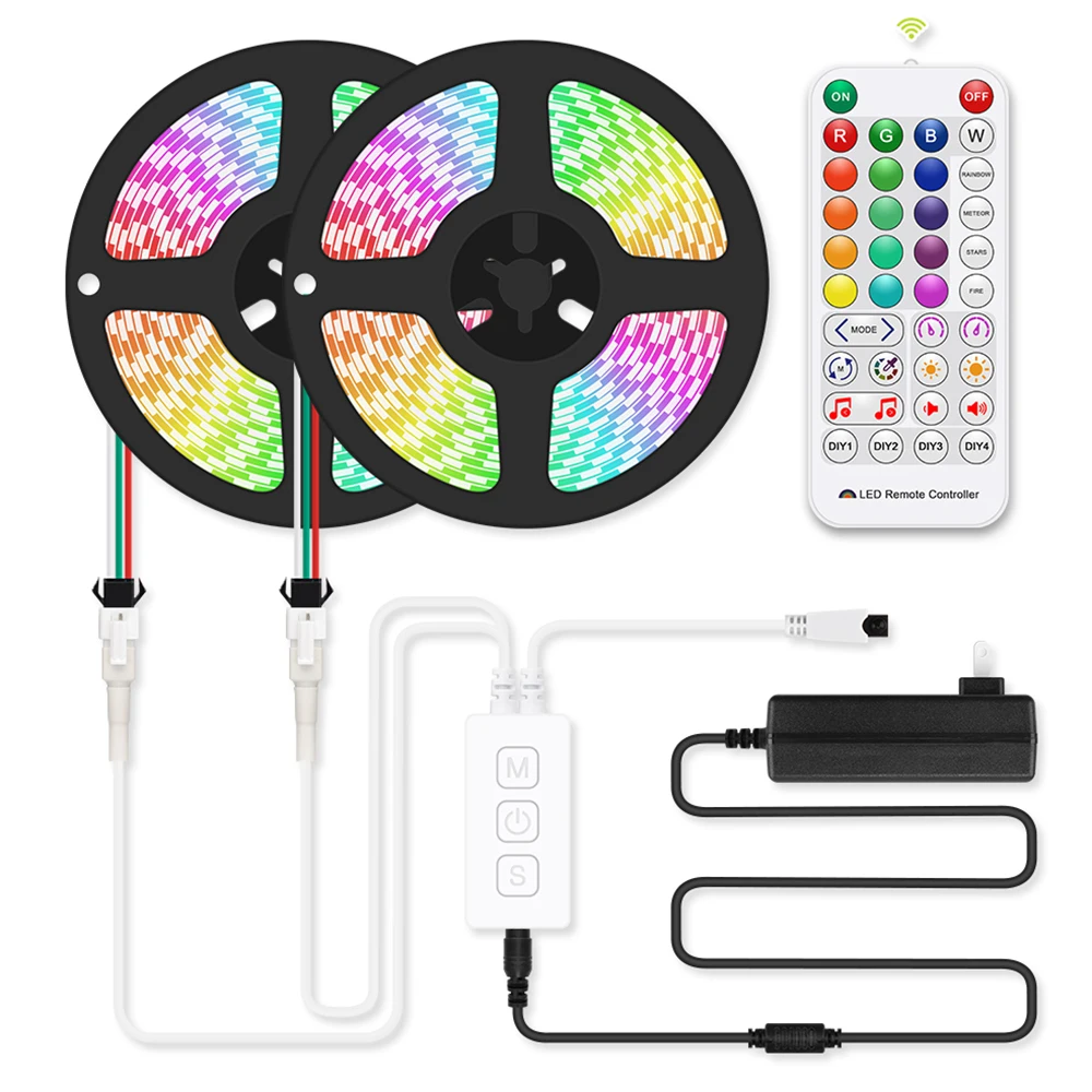 WIFI RGBIC WS2811 Dreamcolor Light Strip Kit Work With Alexa Google Home 12V 5M 10M 60leds/m Flexible Light Tape 38Key IR Remote