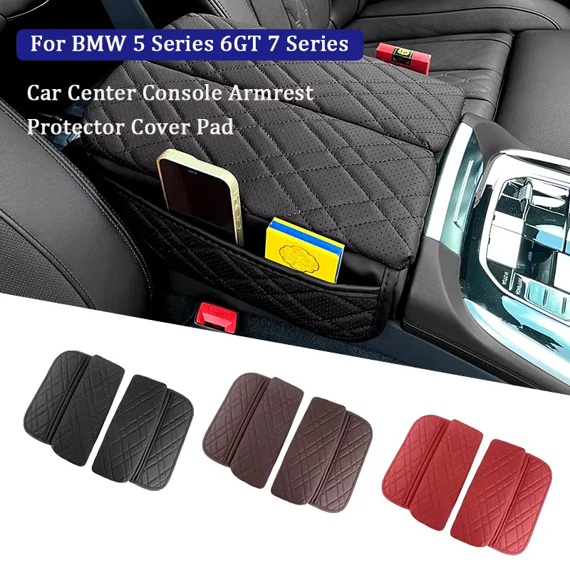 Car Center Console Armrest Protector Cover Pad PU Leather With Storage Accessory For BMW 5 Series 6GT 7 Series G30 G32 G11 G12