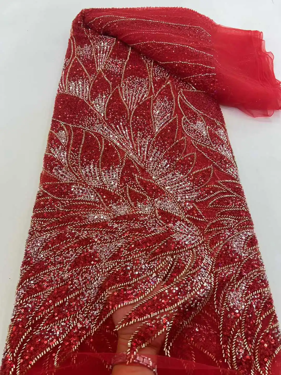 

Luxury Luxury African French Tulle Lace Fabric 2025 High Quality Beaded Nigerian Sequins Lace Fabric for Wedding Dress Sewing