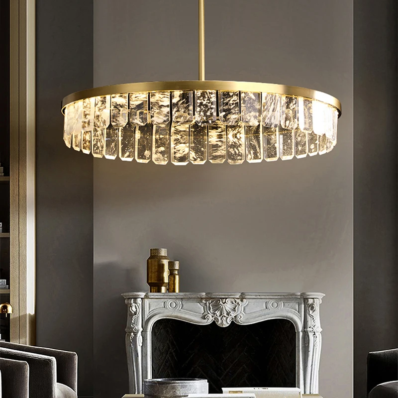 

Modern gold Crystal Copper round Ceiling Chandeliers,Lustres Hanging Lamps Indoor Fixture Decoration Lighting for Dining Room