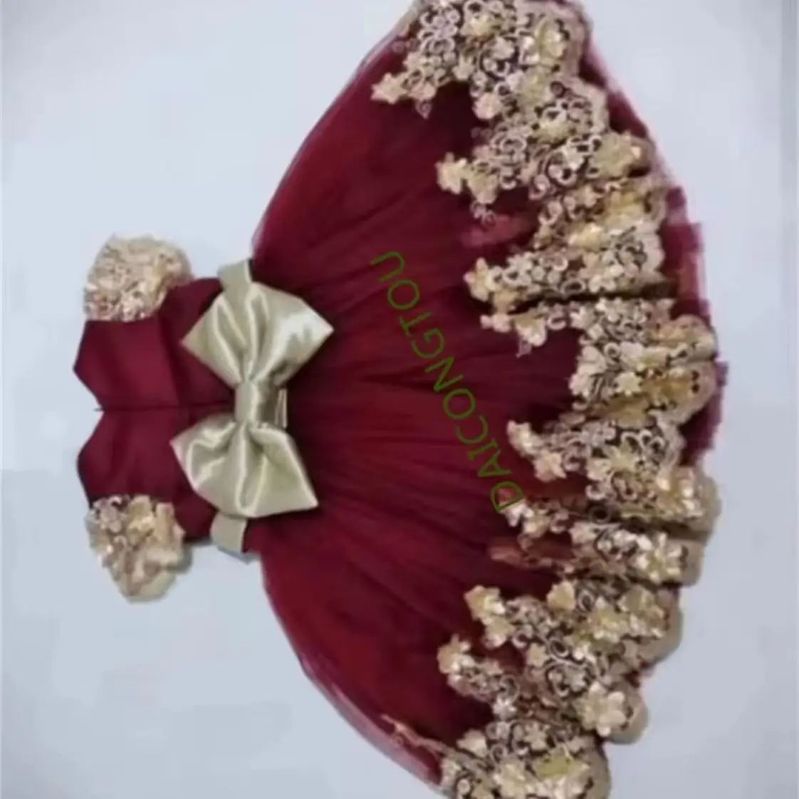 

Золотое кружевное бордовое тюлевое платье для девочек по индивидуальному заказу, бальное платье, одежда для девочек, пышные платья, детское платье для выпускного вечера на день рождения с бантом