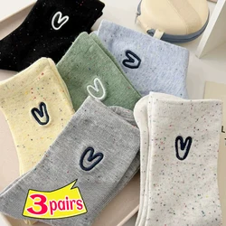 1-3pairs Love Pattern Socks Women Girls Cute Crew Mid-tube Cotton Sock Casual Heart Embroidered Streetwears Dot Thin Hosiery