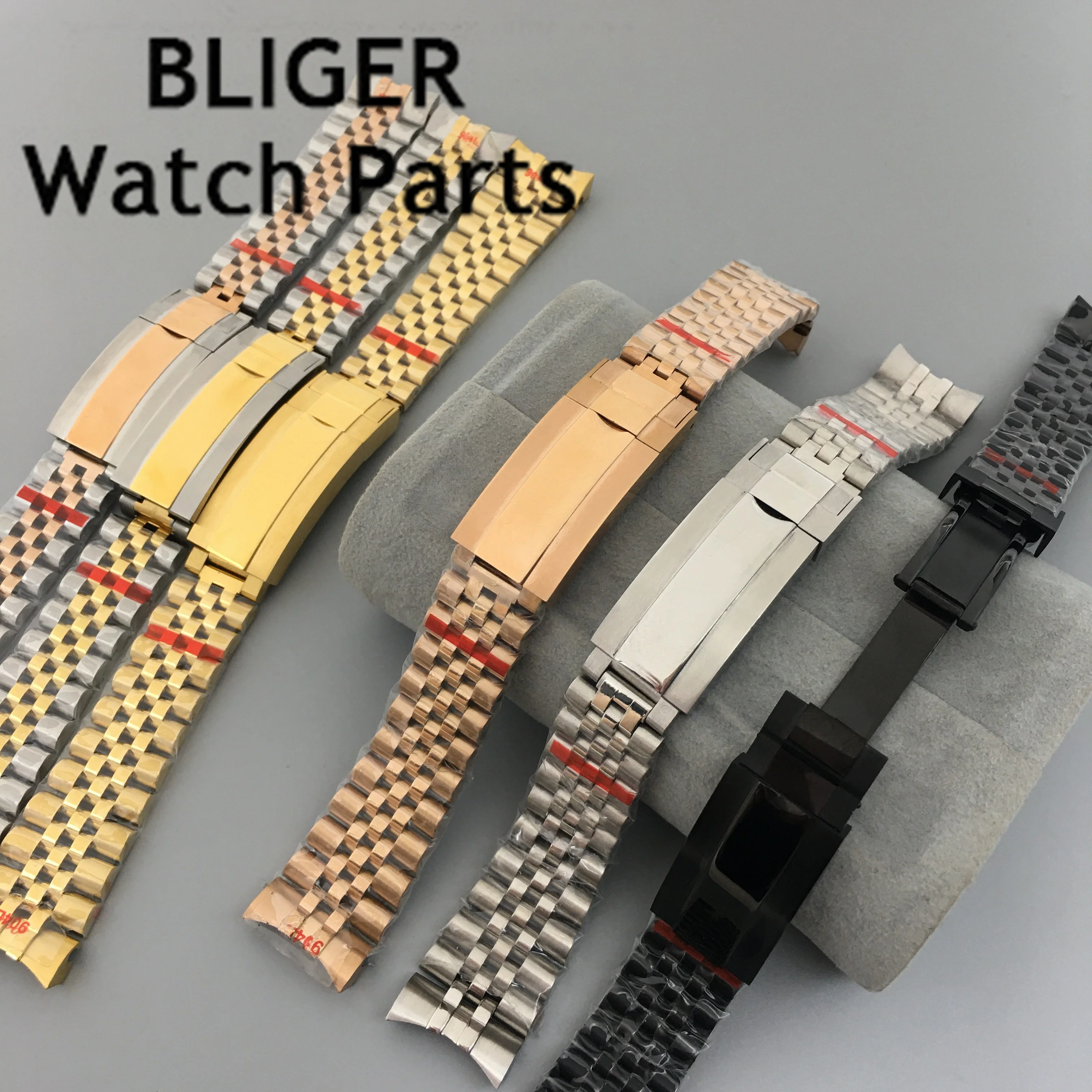 BLIGER 20mm silver black gold bracelet slide glide lock clasp 904L stainless steel strap fit watch case watch band