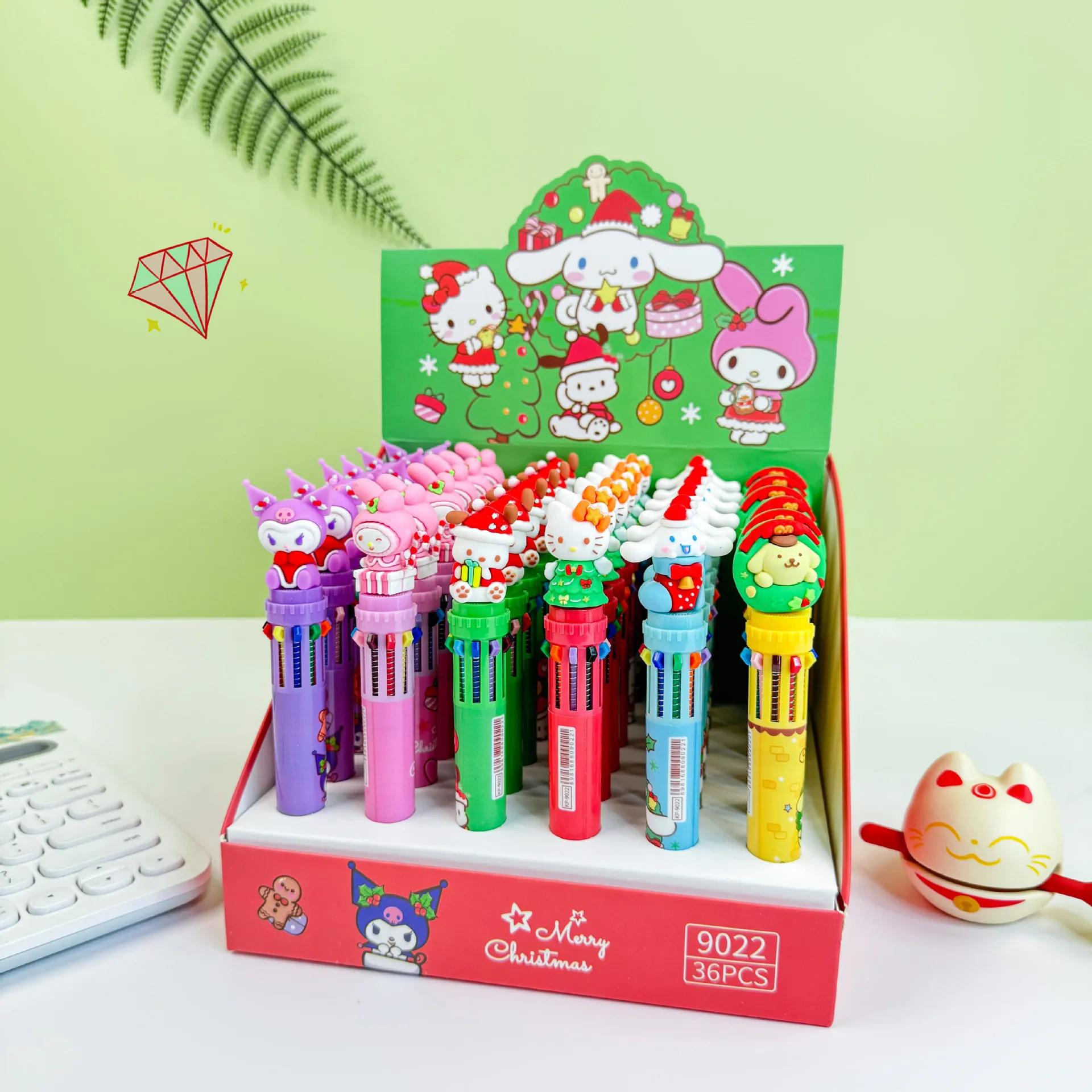 Sanrio 36pcs Ballpoint Pen Christmas 10-color Cartoon Pen 0.5mm Student Kawaii Stationery Press Pen School Office Supplies Gifts