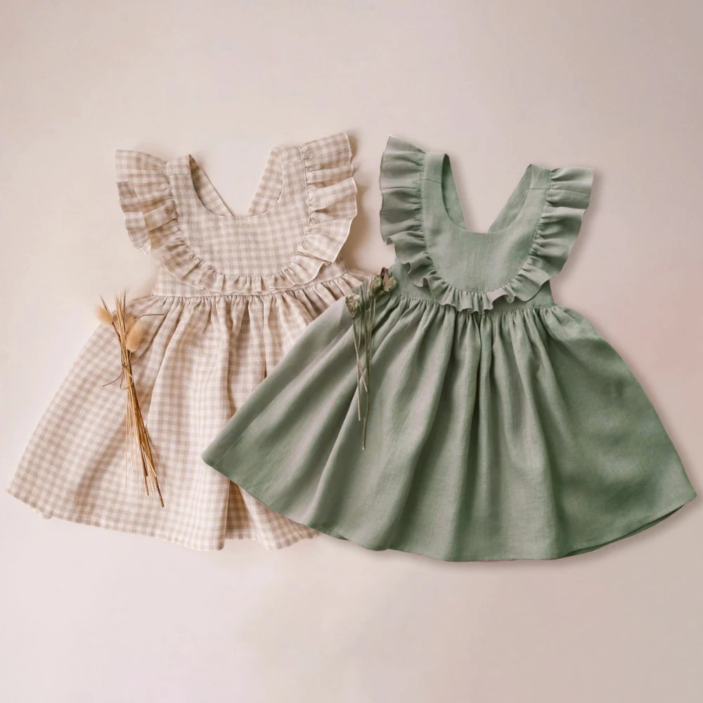 Vintage Baby Mädchen Kleid Leinen Baumwolle Sommer Kleinkind Mädchen Kleid Baby Mädchen Kleidung