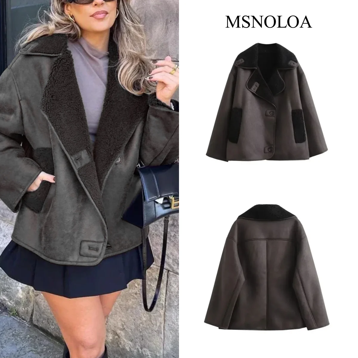 MSNOLOA Woman Thick Faux Leather Jackets for Women Coat Autumn Winter Warm Wool Blends Coats Demi-season Plush Jacket Outerwear