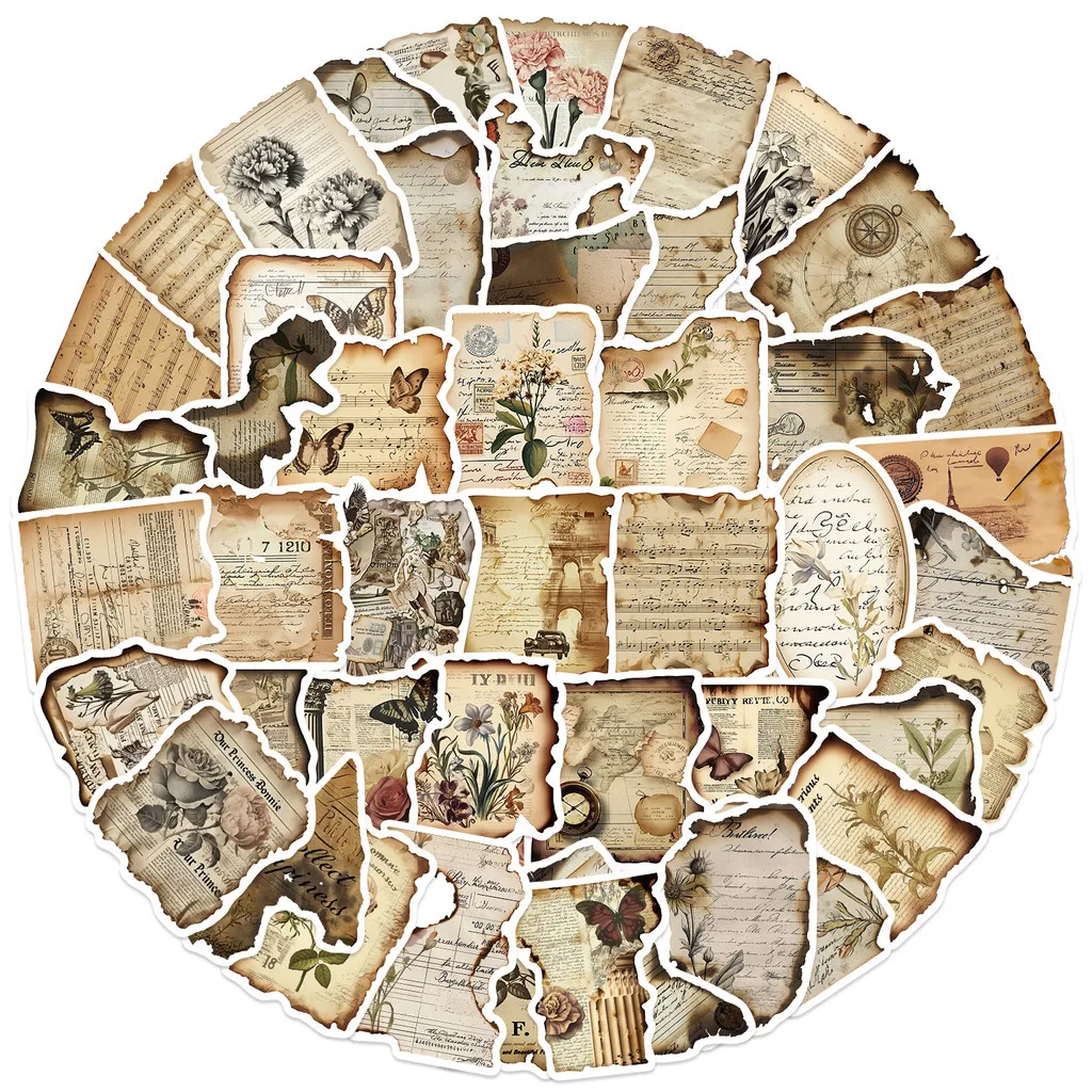 50 pegatinas de grafiti con fragmentos quemados Vintage, calcomanías decorativas impermeables para guitarras, cuadernos y equipaje, tienda de AnimeWorlds DIY