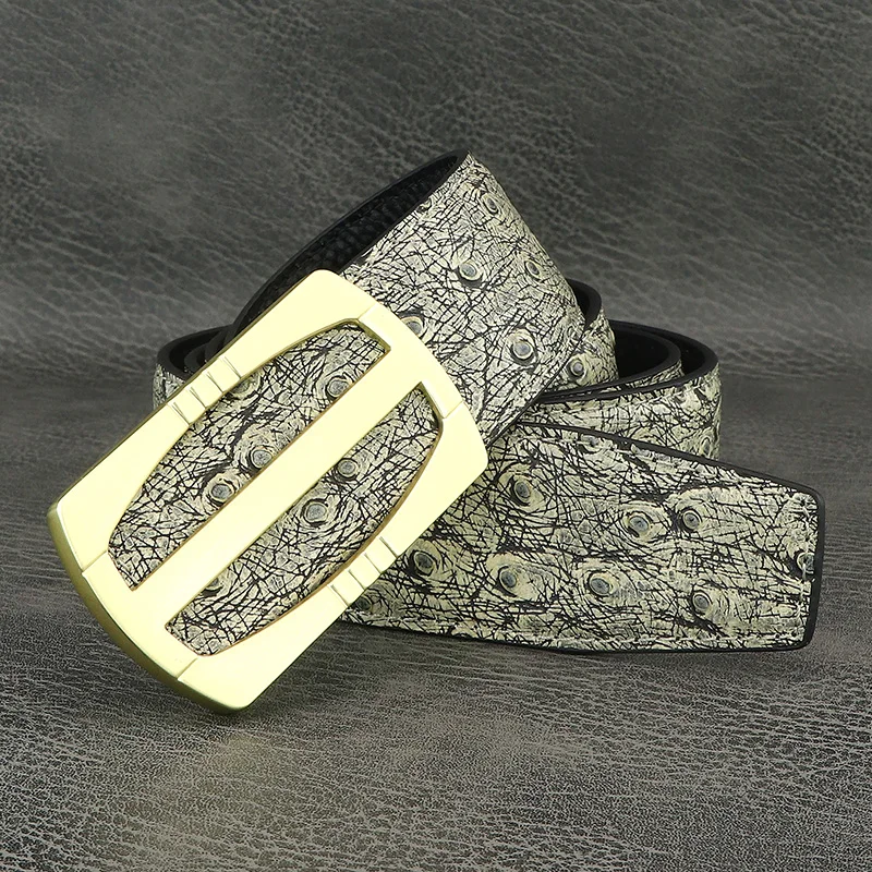 

Fashion belts men high quality slide buckle designer ostrich pattern genuine leather brand luxury male casual B872