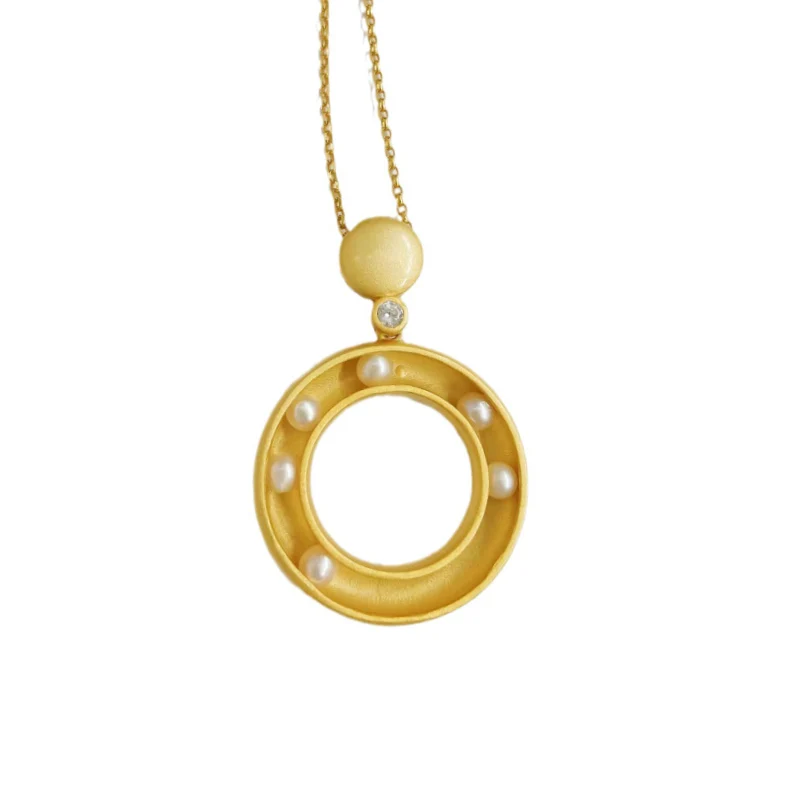 Ancient Gold Craftsmanship Matte Pearl Necklace for Women Simple Pendant Charm Vintage Fine Jewelry Luxury Daily Clavicle Chain