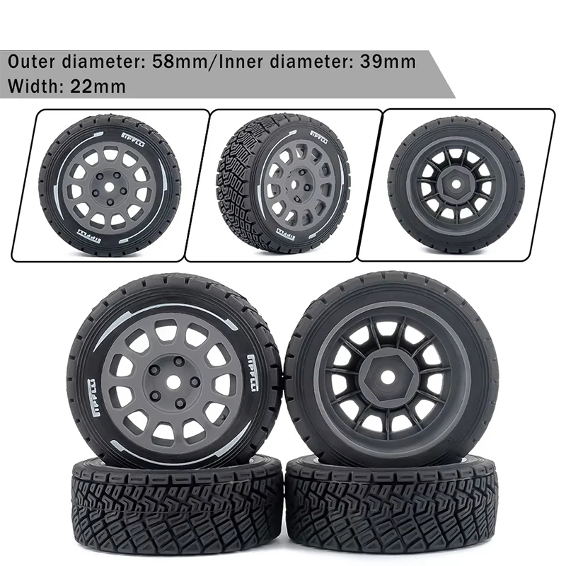 4PCS Tires 58mm * 39mm 1/14 MJX Racing Flat Running Wear-resistant Tire Skin Modified Tire Accessories W307