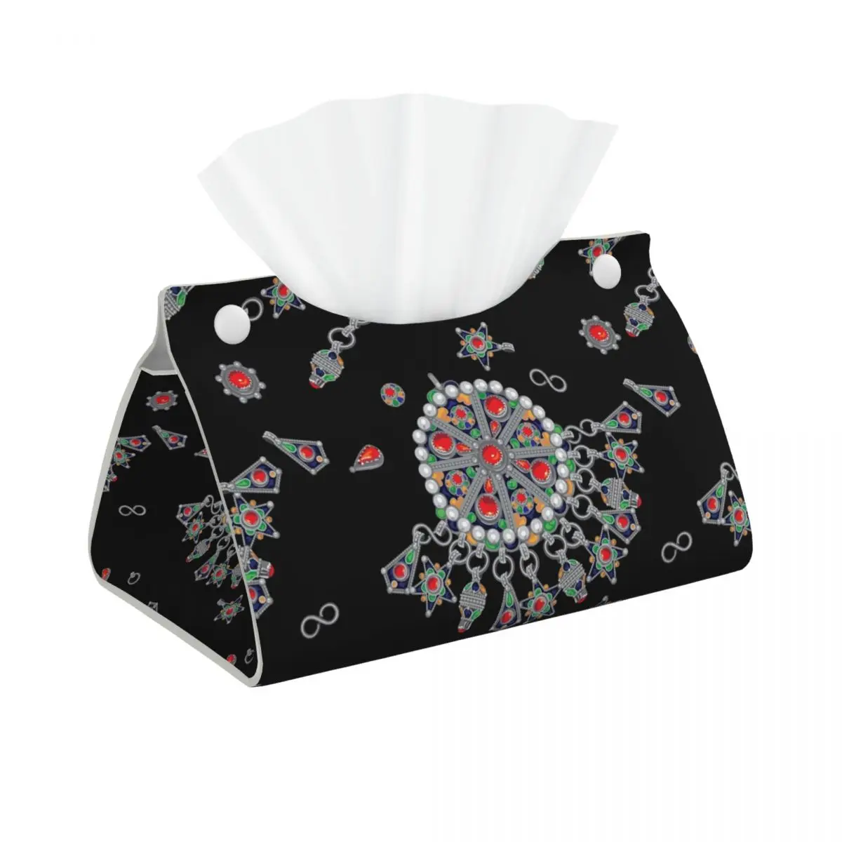 Custom Kabyle Jewelry Tissue Box Cover Rectangular PU Leather Amazigh Africa Ethnic Style Facial Tissues Holder for Home