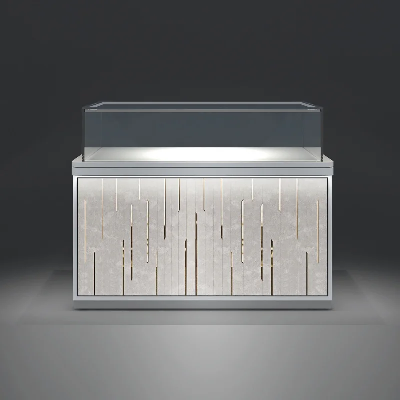 Customized. White Texture Series Transparent Glass Cabinet Jewelry Glasses Watch Toy Valuables Display Cabinet