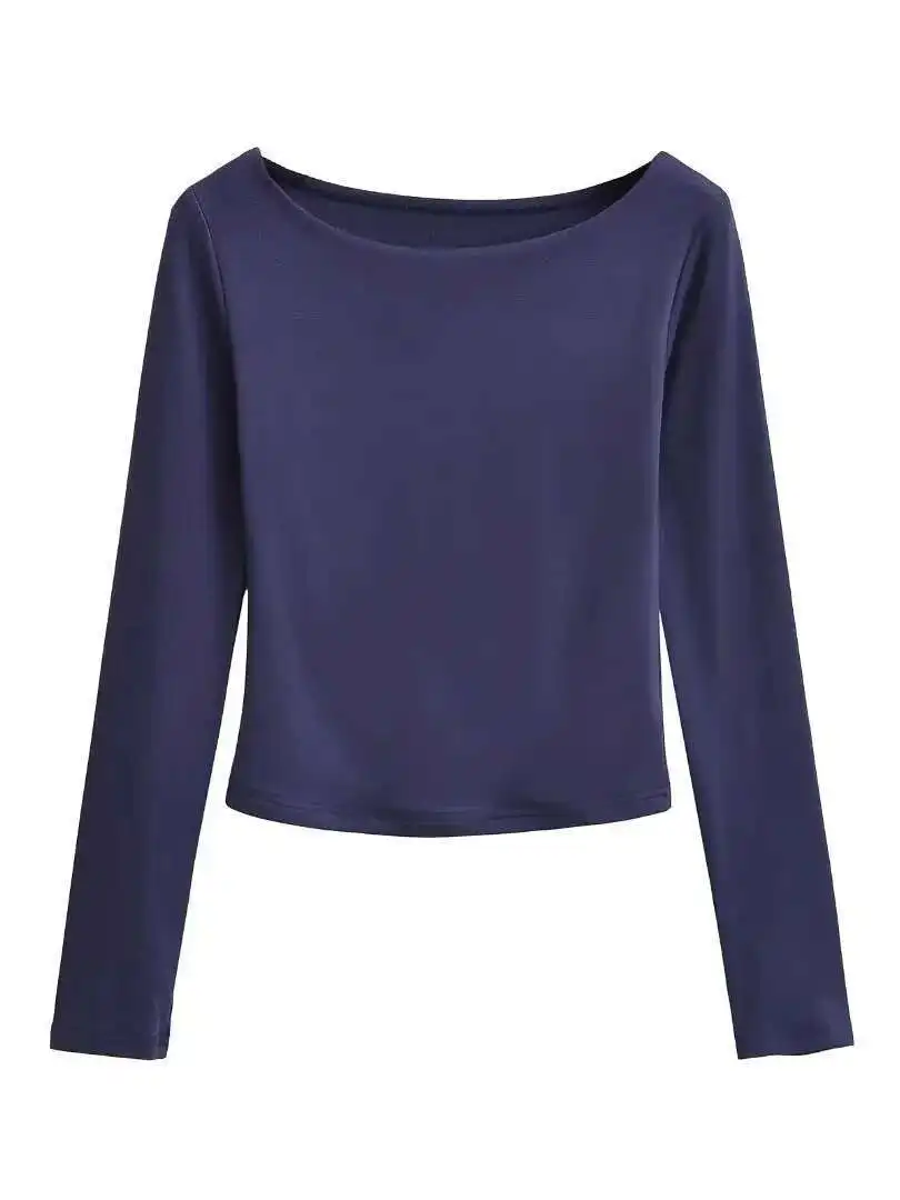 2024 Autunno/inverno Nuovo Sexy Slash Neck Off Spalla Manica Lunga Pullover Donna Semplice Colore Solido Casual Versatile Top 3621