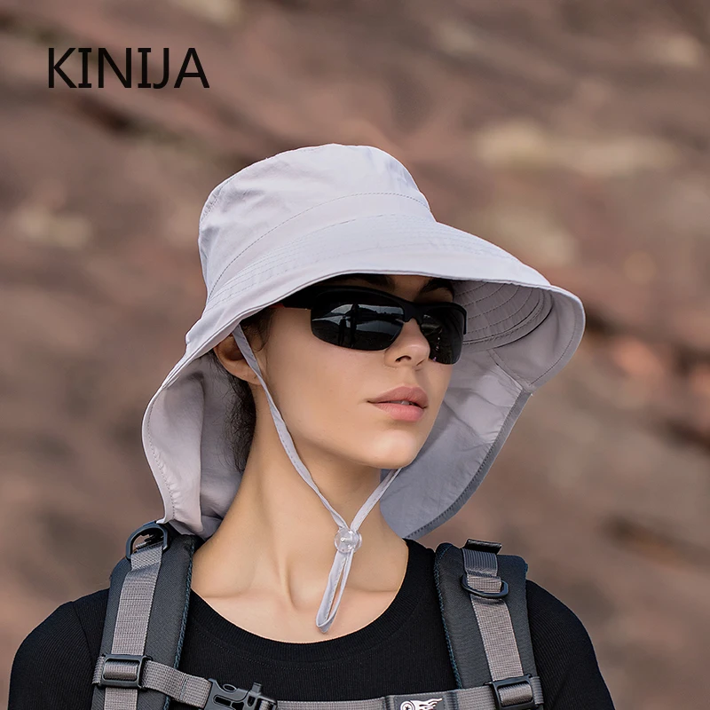 Women Wide Large Brim Sun Hat Bucket Hat Summer Outdoor Fishing Hiking UV Anti Neck Protection Shawl Visor Cap Ladies Hat Bonnet