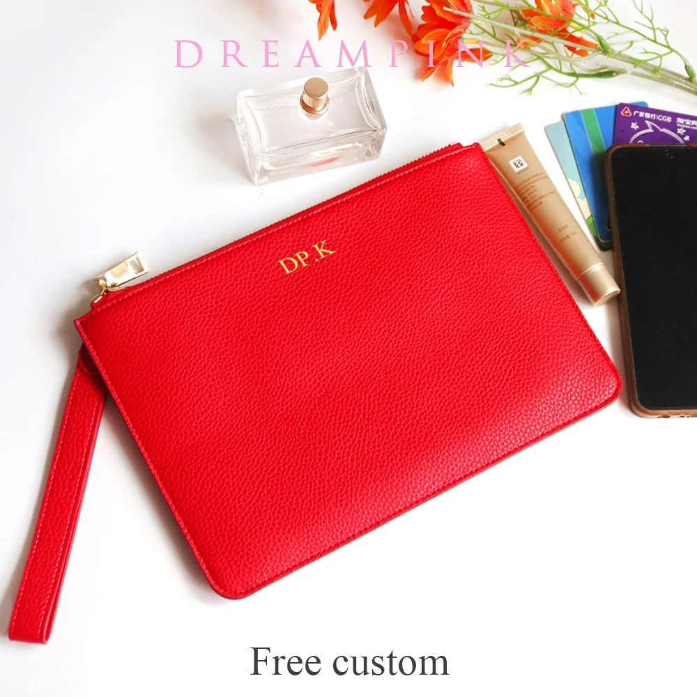 Monogram Letters Slim Women Clutch Bag Classic Fashion Personalize Name Female Zip Pouch with Strap Female Slim Large Purse