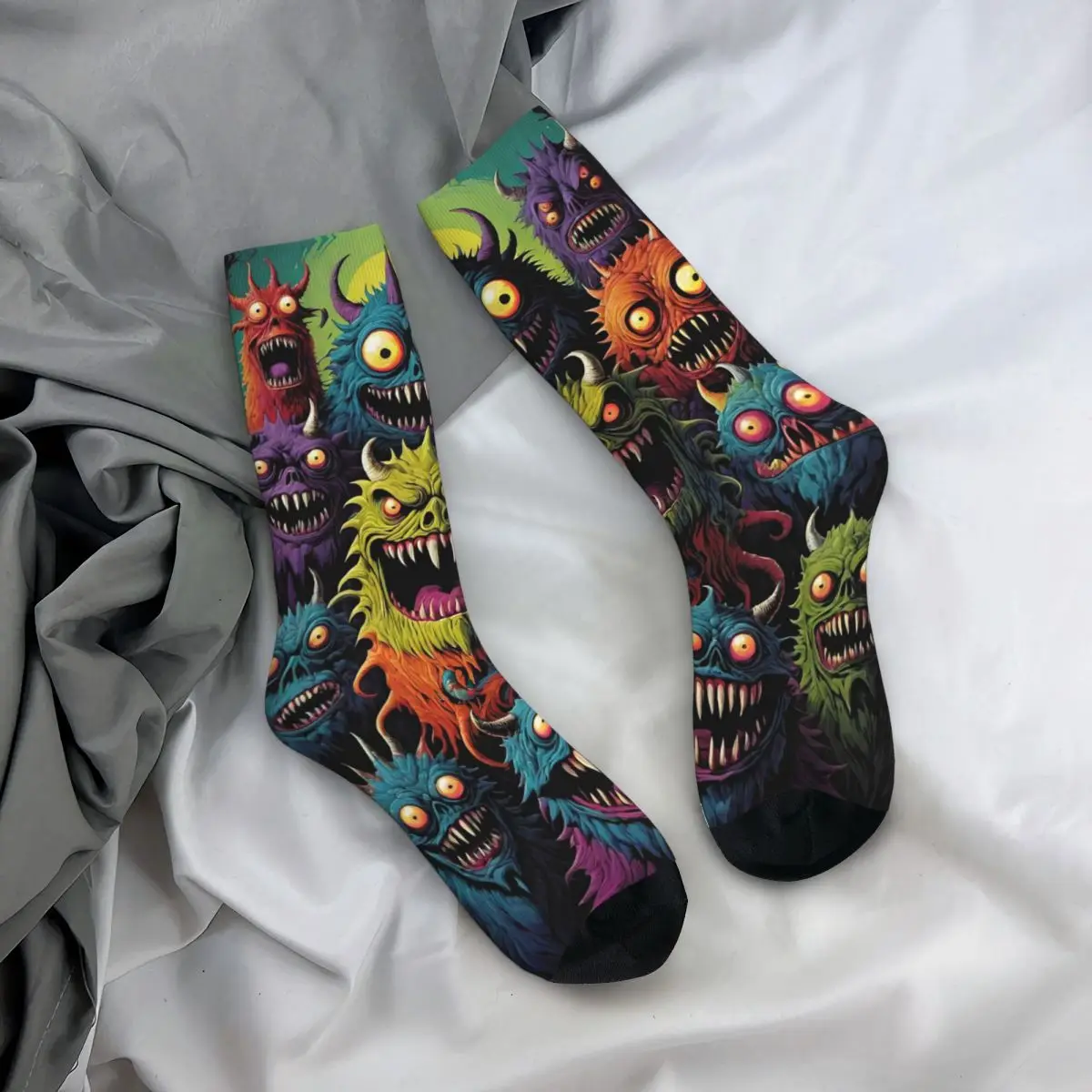 

All Seasons Crew Stockings Cartoon Happy Monster Socks Casual Long Socks Accessories for Men Women Gifts
