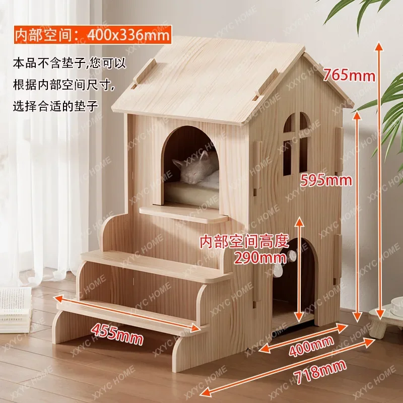 L  solid wood cat house, villa cat climbing frame, double-layer practical and easy to clean, wood is universal in all seasons