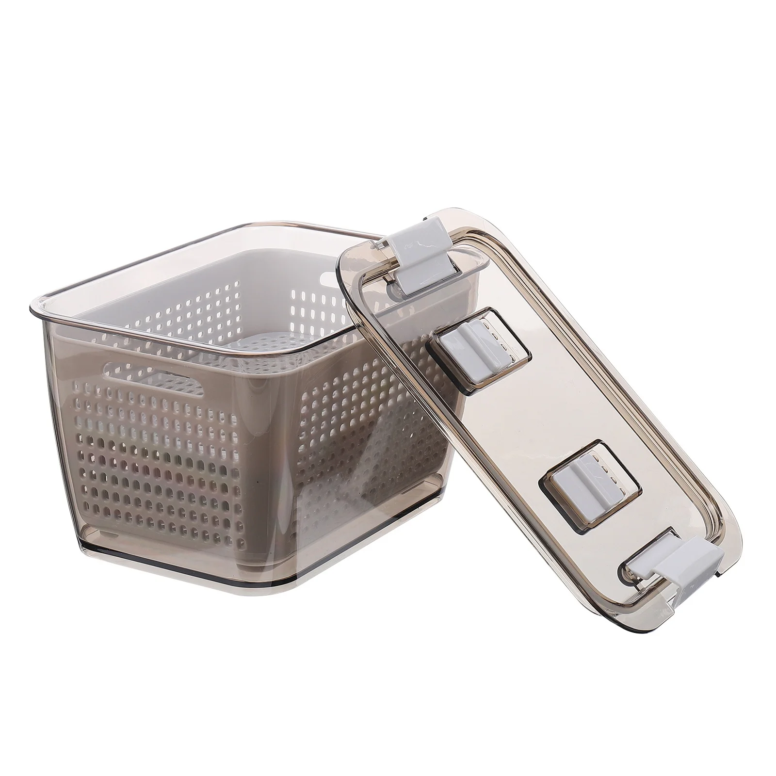 

Sealed Crisper Food Storage Container 2 Compartment Transparent Refrigerator Vegetable Drain Box Vertical Horizontal Partition