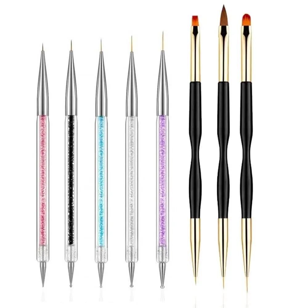 

5Pcs Nail Dotting Pens With 3Pcs Nail Painting Brushes, Dual End Nail Art Pen Brush Acrylic Painting Drawing Liner Nail