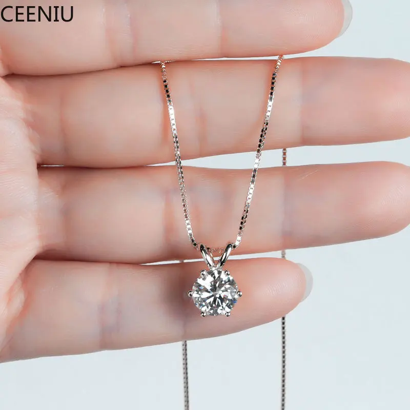 Certified 0.5-5ct Moissanite Pendant Necklaces S925 Sterling Silver Solitaire Necklace Chains For Women Jewellry Gifts