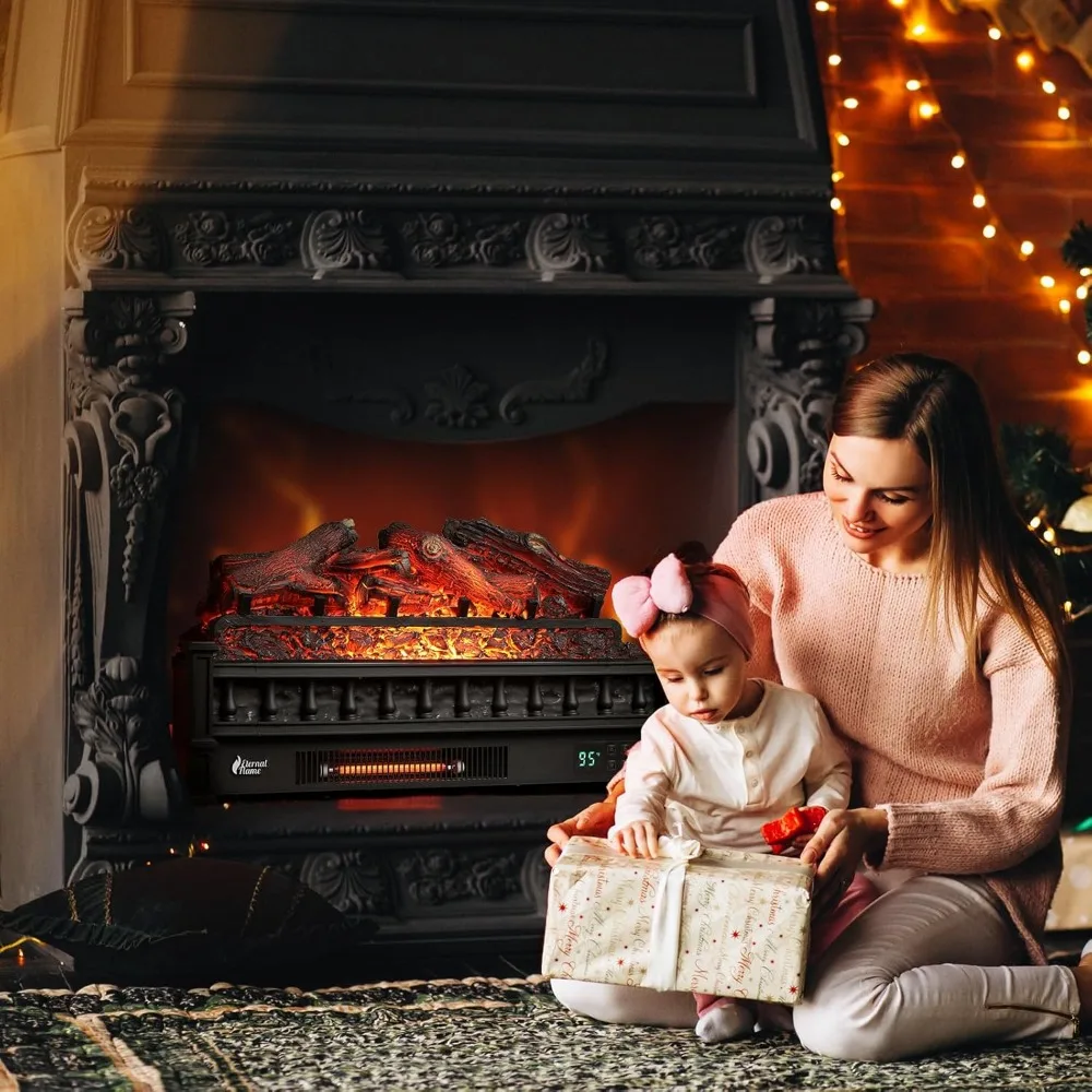 مدفأة كهربائية من الكوارتز بالأشعة تحت الحمراء مقاس 26 بوصة تعمل بالواي فاي مع صوت متصدع وسخان خشب الليمون الواقعي