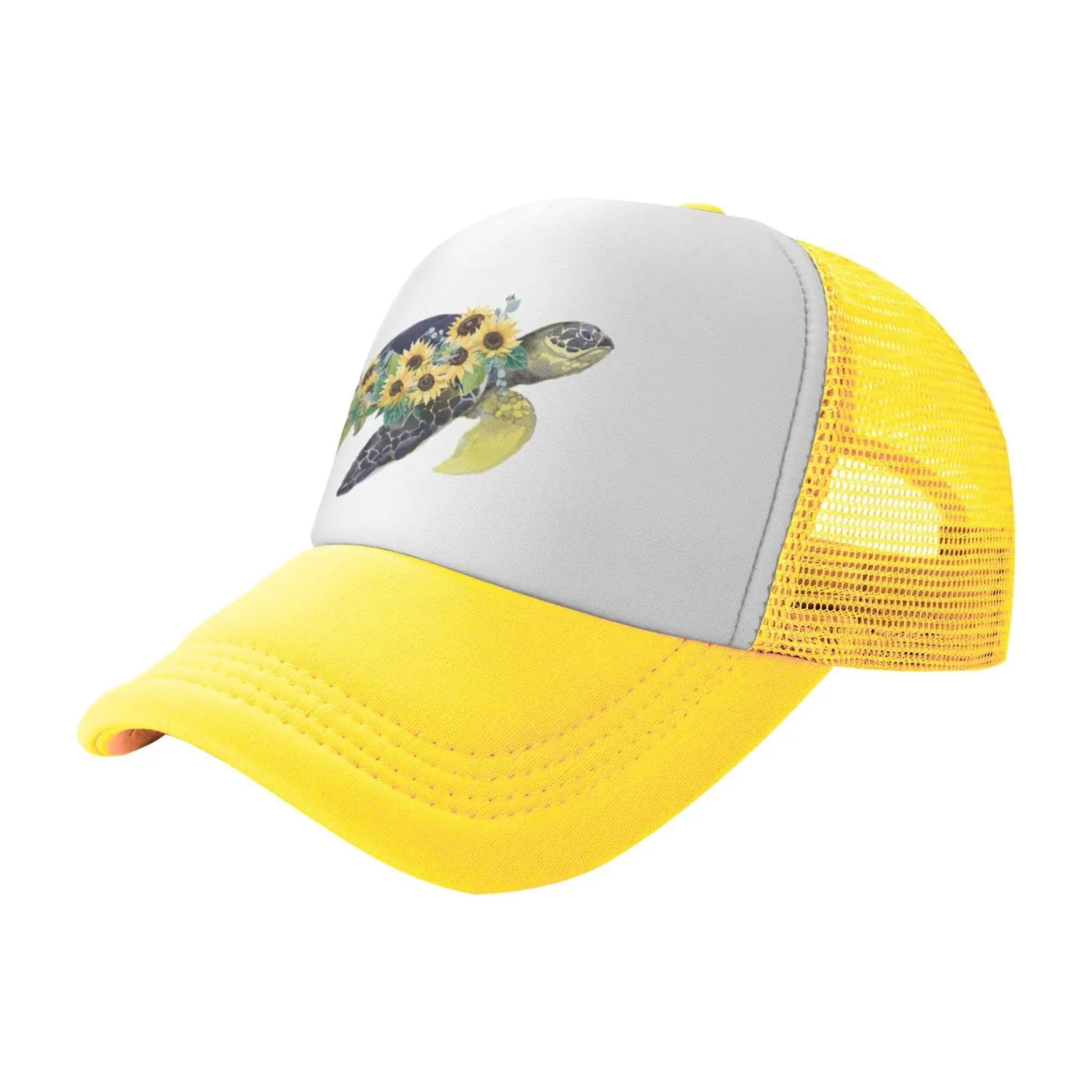 Mesh Dad Hat Adjustable Washed Turtle Sunflower Baseball Dad Cap Funny Distressed Ball Trucker Cap for Women Men Unisex