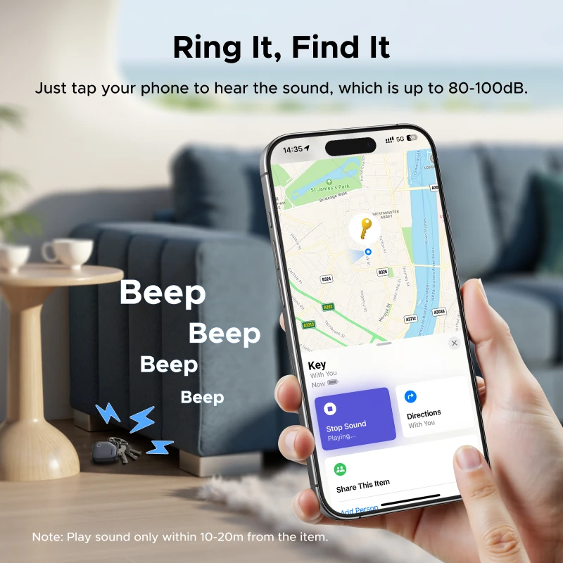 UGREEN FineTrack (tylko dla iOS) Lokalizatory Air Tracker, 1-letnia bateria USB-C z możliwością ładowania, lokalizator Bluetooth kompatybilny z Apple Find My — zdjęcie produktu 4