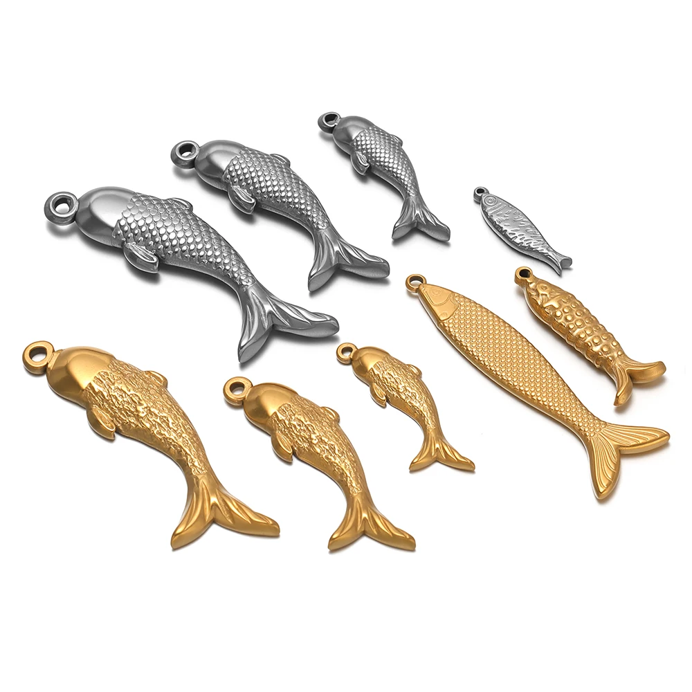 5 Stück Edelstahl Große Goldfisch-Anhänger für DIY Damenschmuck, Halsketten, Armbänder, Ohrringe, Zubehör – Detail 3