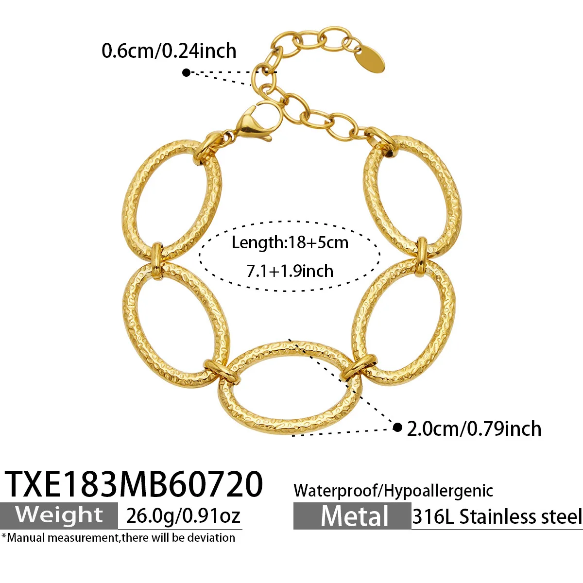 Chunky Necklace Bracelet Stainless Steel Necklaces Bracelets for Women 18k Gold Plated Textured Oval Chain Necklace Bracelet Set