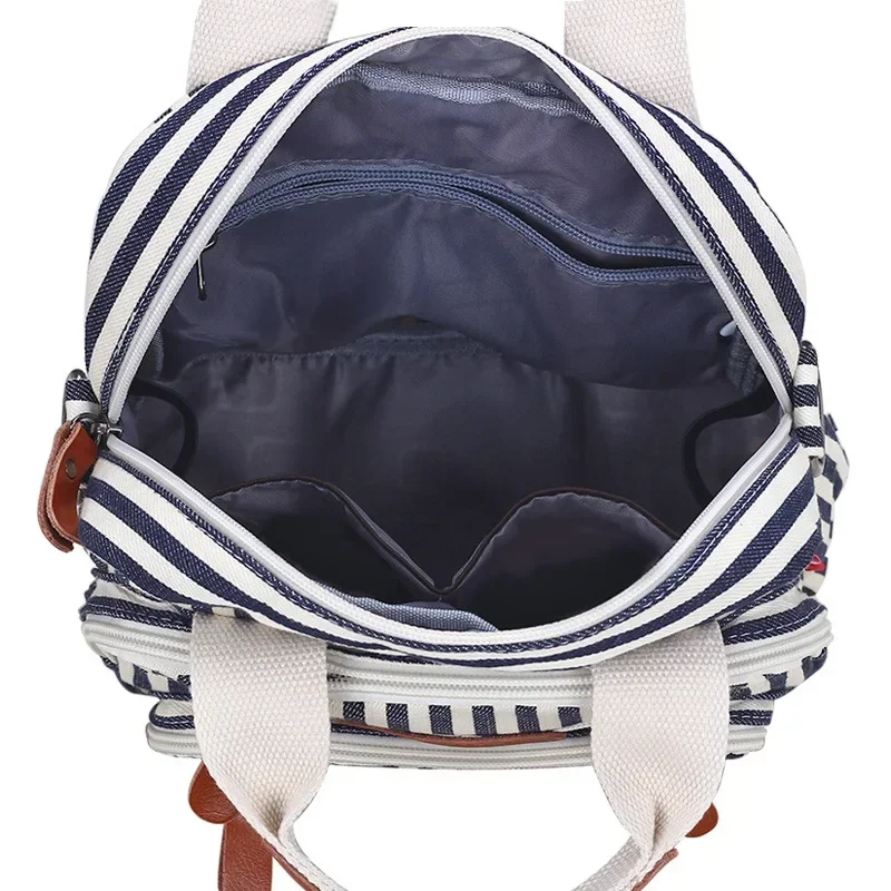 Canvas Multifunction Diaper Bag Women Striped Fabric Infant Baby Stroller Nappy Bag for Mom Female Multi-pockets Messenger Bag