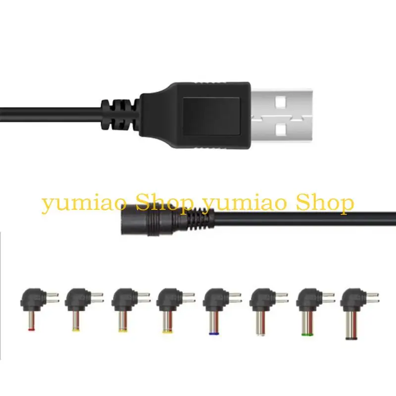587B USB to DC5521 5V Power Cord,DC5.5x2.1mm Charging Cable with 8 Adapter Set