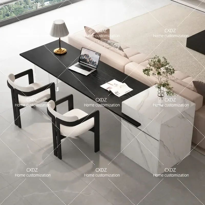 Modern Simple Black Double Solid Wood Desk Long Computer Table for Living Room Behind Sofa Home Study Workbench