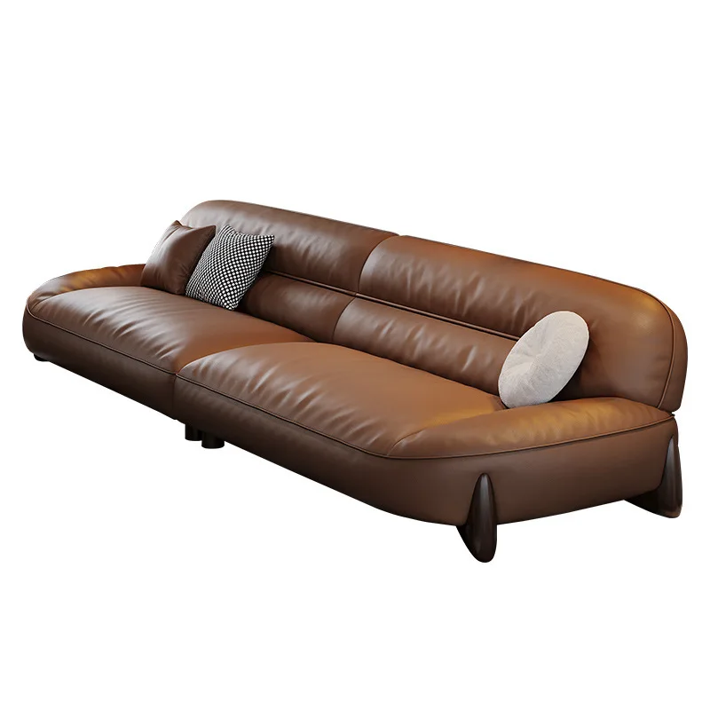 

Leather sofa modern simple luxury first layer cowhide brown high density sponge small apartment straight row luxury style