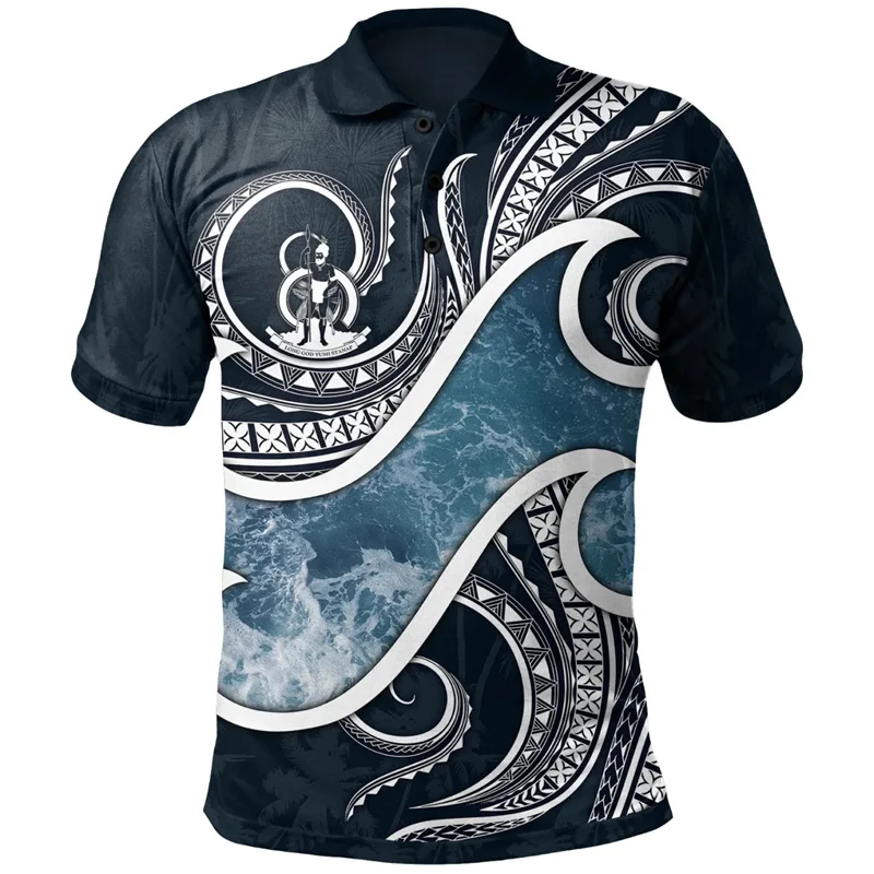 Tuvalu Ellice Islands Pattern Polo Shirt For Men 3D Printed Polynesian POLO Shirts Casual Loose Button Tees Summer Short Sleeves