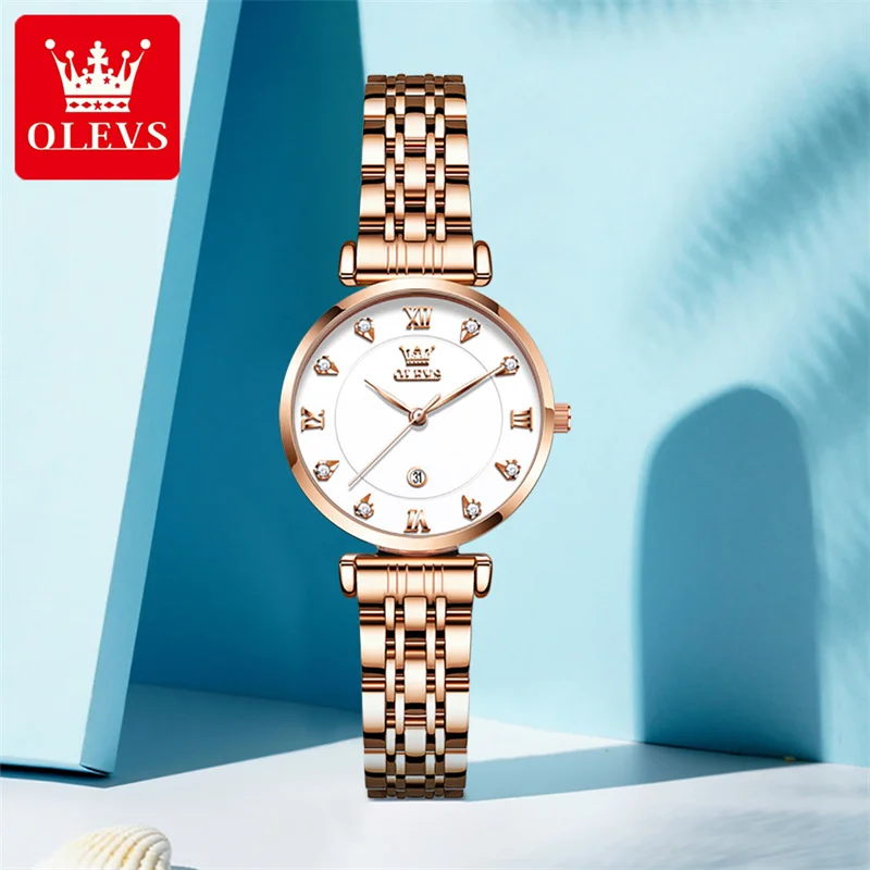 OLEVS Fashion Casual Women's Quartz Watch Popular Watches For Women Female Diamond Rose Gold Wrist Watch Reloj Mujer