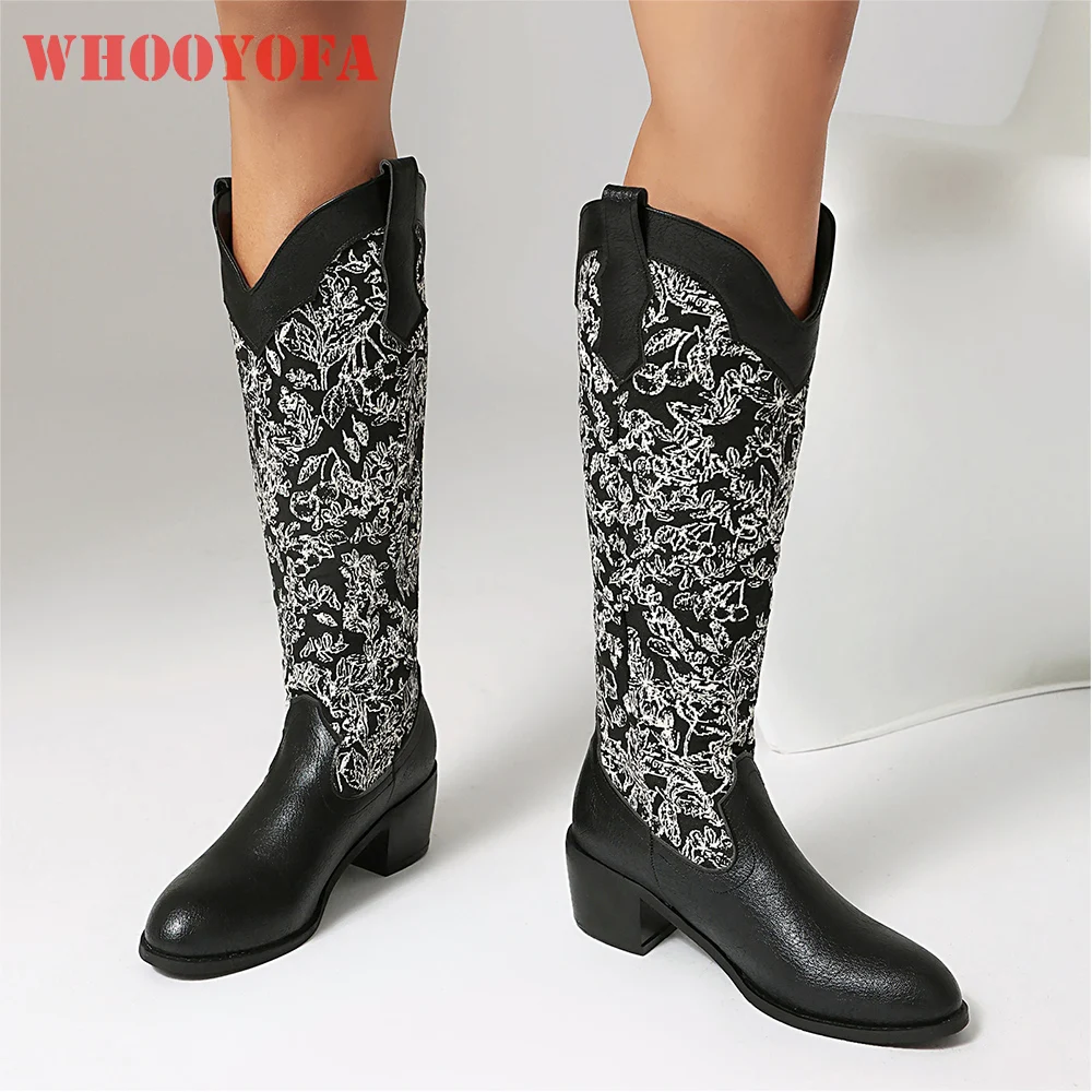 

2025 New Winter Elegant Black Blue Women Mid Calf Boots Hot 2 Inch Square Med Heel Lady Shoes Plus Big Size 11 43 46