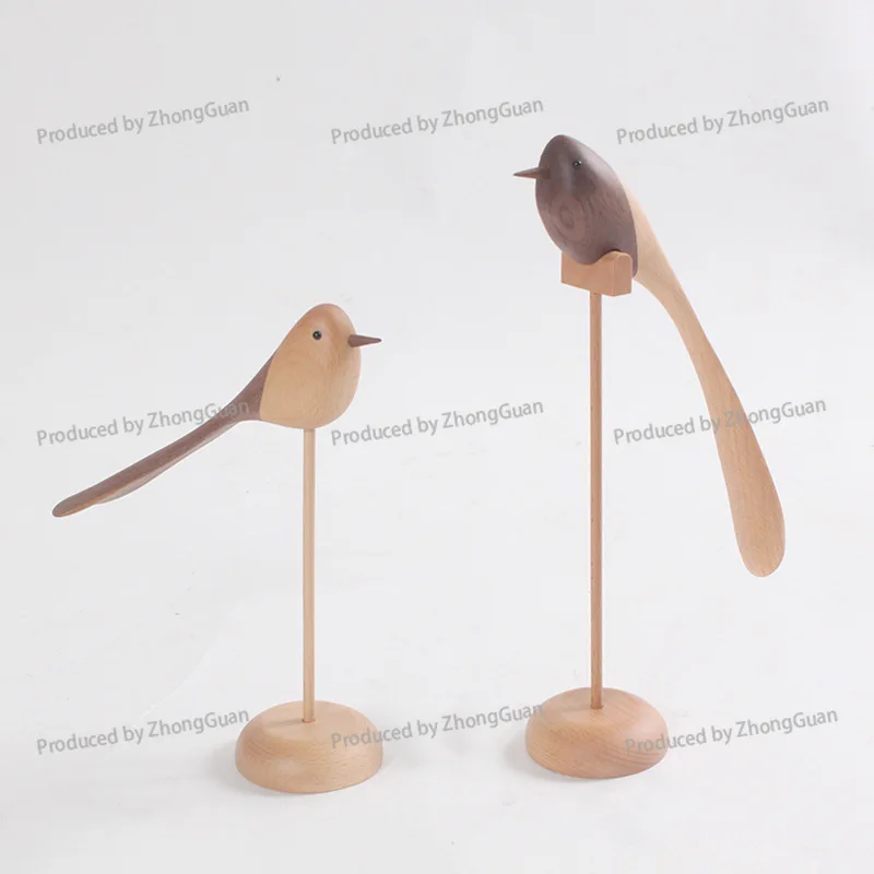 Study Wooden Crafts Solid Wood Long Tail Bird Gifts Handmade Birthday Gifts Spot Knickknack Ornament
