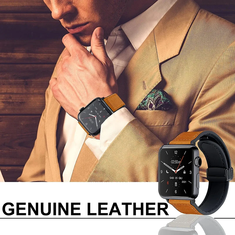 Lederarmband für Apple Watch 11 10 Ultra 9 Band 46mm 49mm 42mm 44mm 45mm 40/41mm Armband Herren Silikon iWatch Series 9 8 7 SE 6 – Detail 1