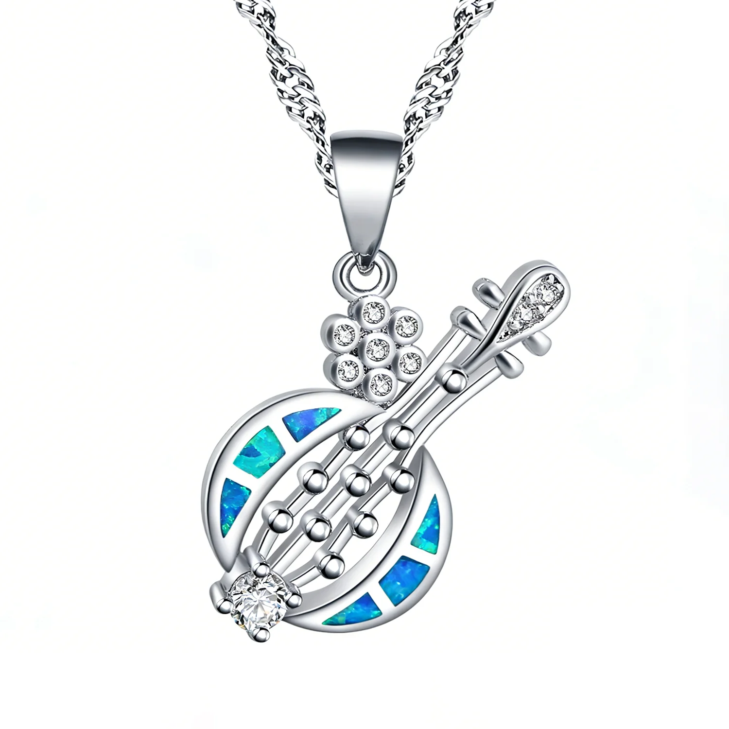Unique Pipa Opal Necklace,Exquisite Blue Opal and Zircon Pendant,Artistic Music Inspired Jewelry,Special Gift for Her Musician