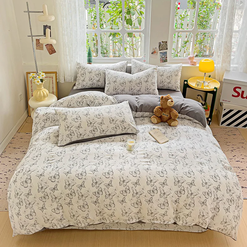 3/4pcs Luxury Butterfly Jacquard Duvet Cover Set Girls Children Bedroom Decoration Queen Bedding Soft Comforter Cover with Sheet