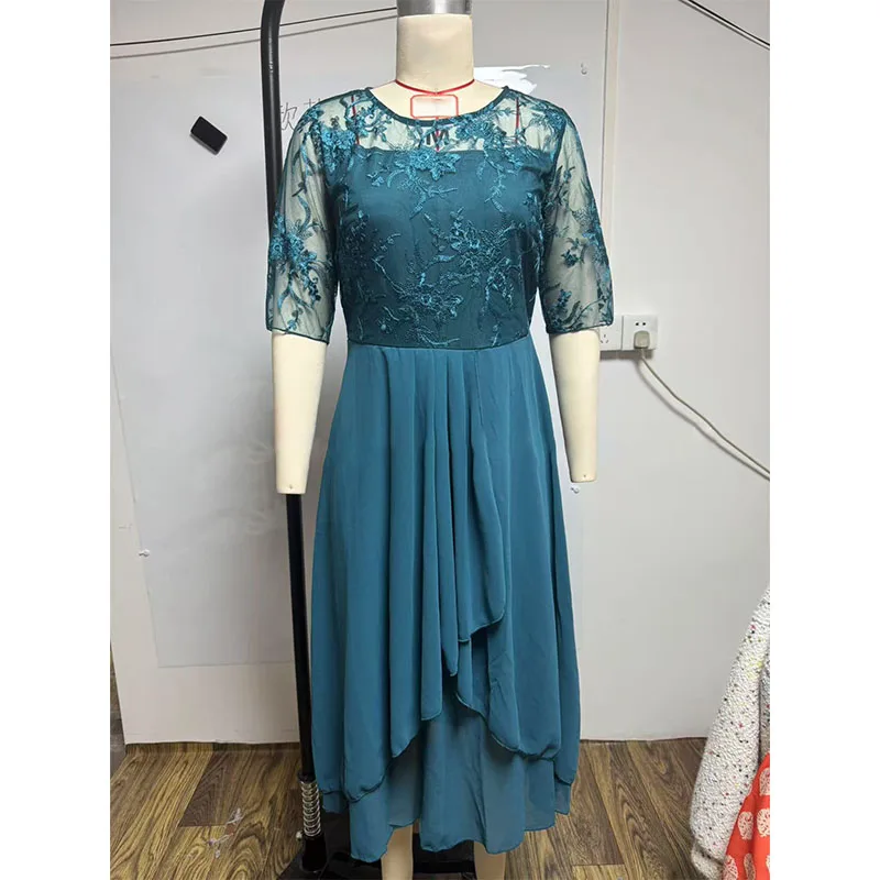 Elegante frauen Sommer Langes Kleid Sexy Stickerei Blume Boho Spitze Sommerkleid Formale Abendkleider Casual O Neck Vestidos Плае