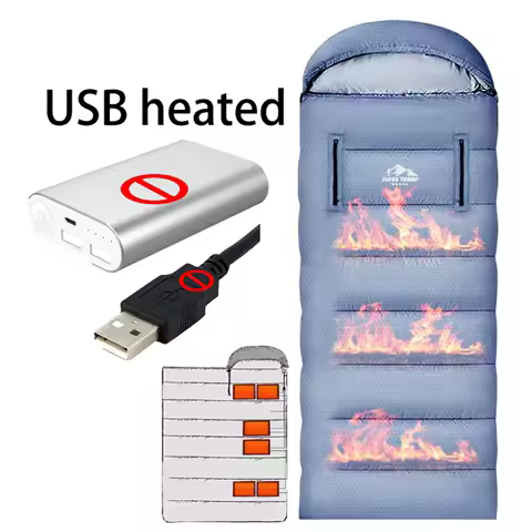 캠핑 하이킹 슬리핑 백 보조베터리에 USB 연결 난방 슬리핑 백 야외 생존 캠프 기어 방수 겨울 두꺼운