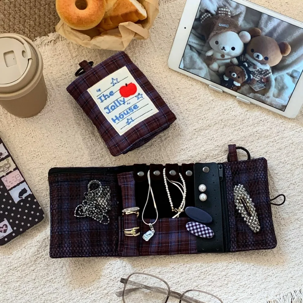 Korean Fashion Cartoon Plaid Passport Holder Wallet Mini Portable Travel Document Organizer Secure Card Case for Women Men