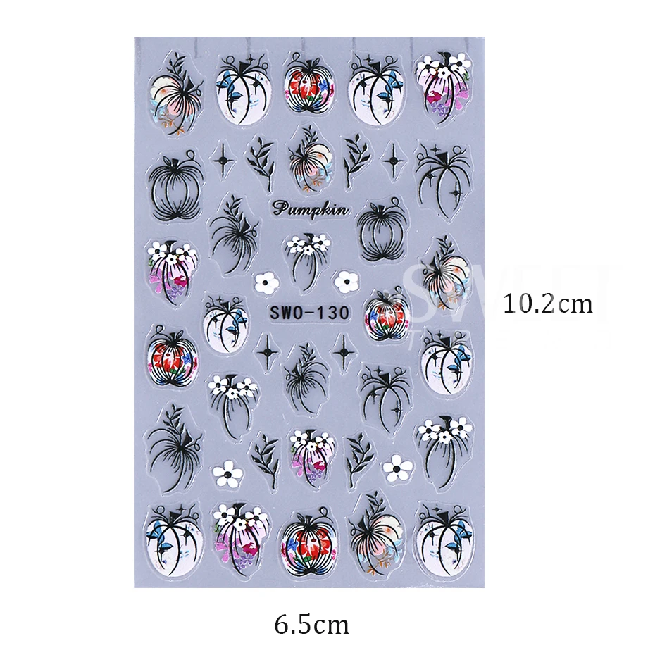 2 Stuks Cartoon Herfst Pompoen Nail Stickers 3D Esdoornblad Bloemblaadjes Lijm Nail Decals Sliders Diy Thanksgiving Day Manicure Decor