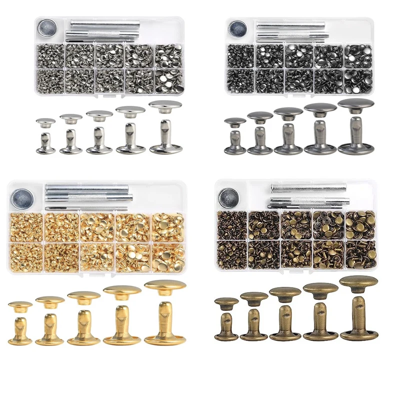 340 Sets Leather Rivet Kit Rivets Leather Double Hat Rivets Apparel Fabric For Repairing Clothes Shoes Bags Belts Easy Install B