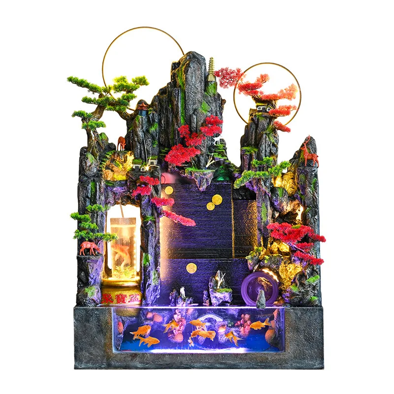 rockery fountain water curtain wall, living room floor fish tank, office entrance screen decoration ornament