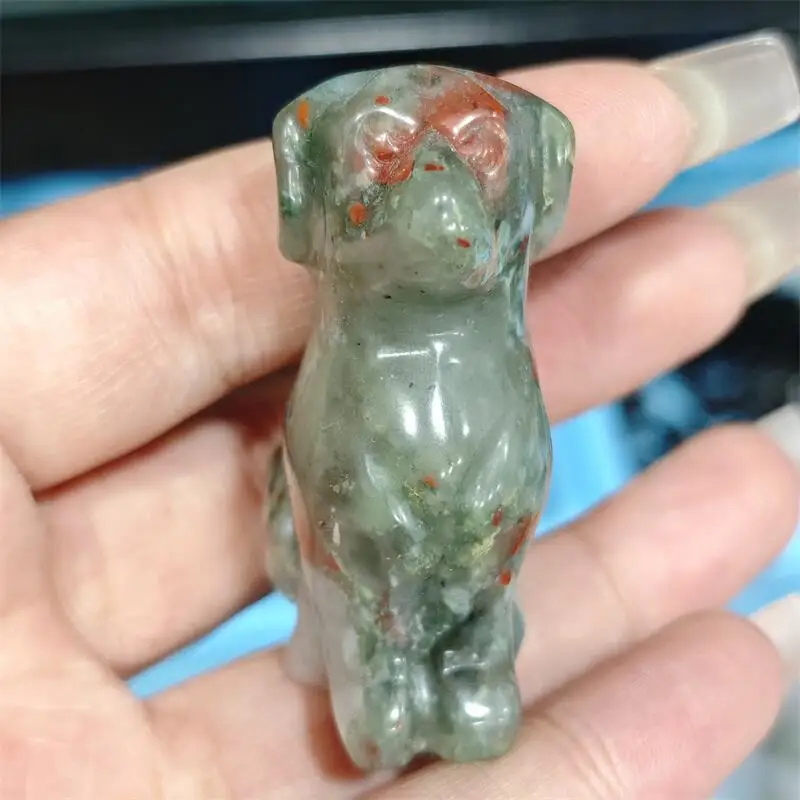 Natural Blood Stone Dog Carving Healing Fengshui Gemstone Crafts For Children Birthday Holiday Gift 1PCS