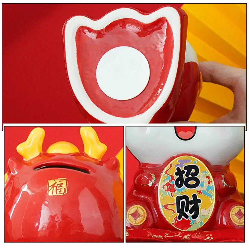 Zodiac Dragon Ceramic Piggy Bank for Coins and Cash Easy Open Bottom Stopper Adorable Money Saving Jar Desktop Ornament New Year