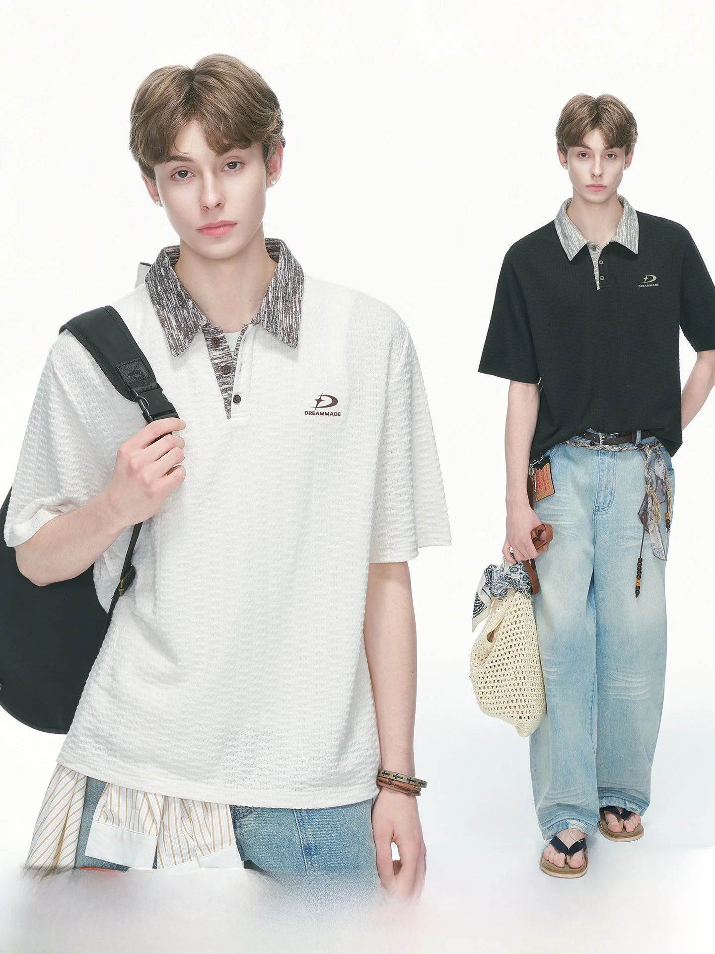 

Dream Made American Style Half Sleeve Shirt Men's Summer T-Shirt Texture Sensation Color Block Cotton Blend Breathable