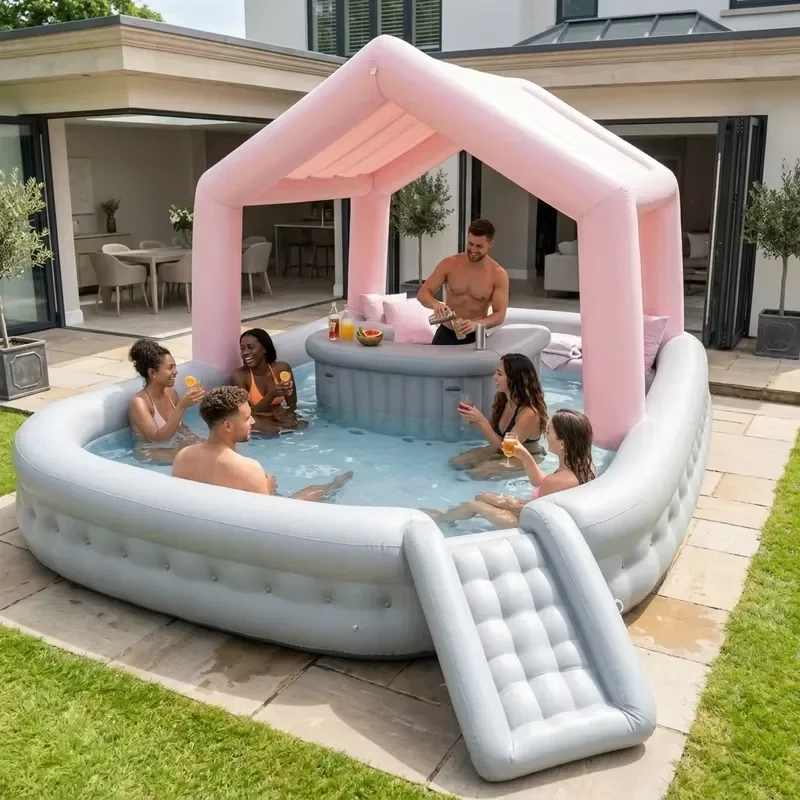 Inflatable Sunshade Sofa for Swimming Pool 0.9mm Ultra-Durable PVC Large Capacity Family Party Outdoor Summer Use